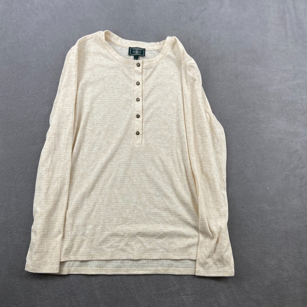 G.H. Bass & Co. Henley Shirt Women's Medium Cream Textured Rib-Knit Lightweight